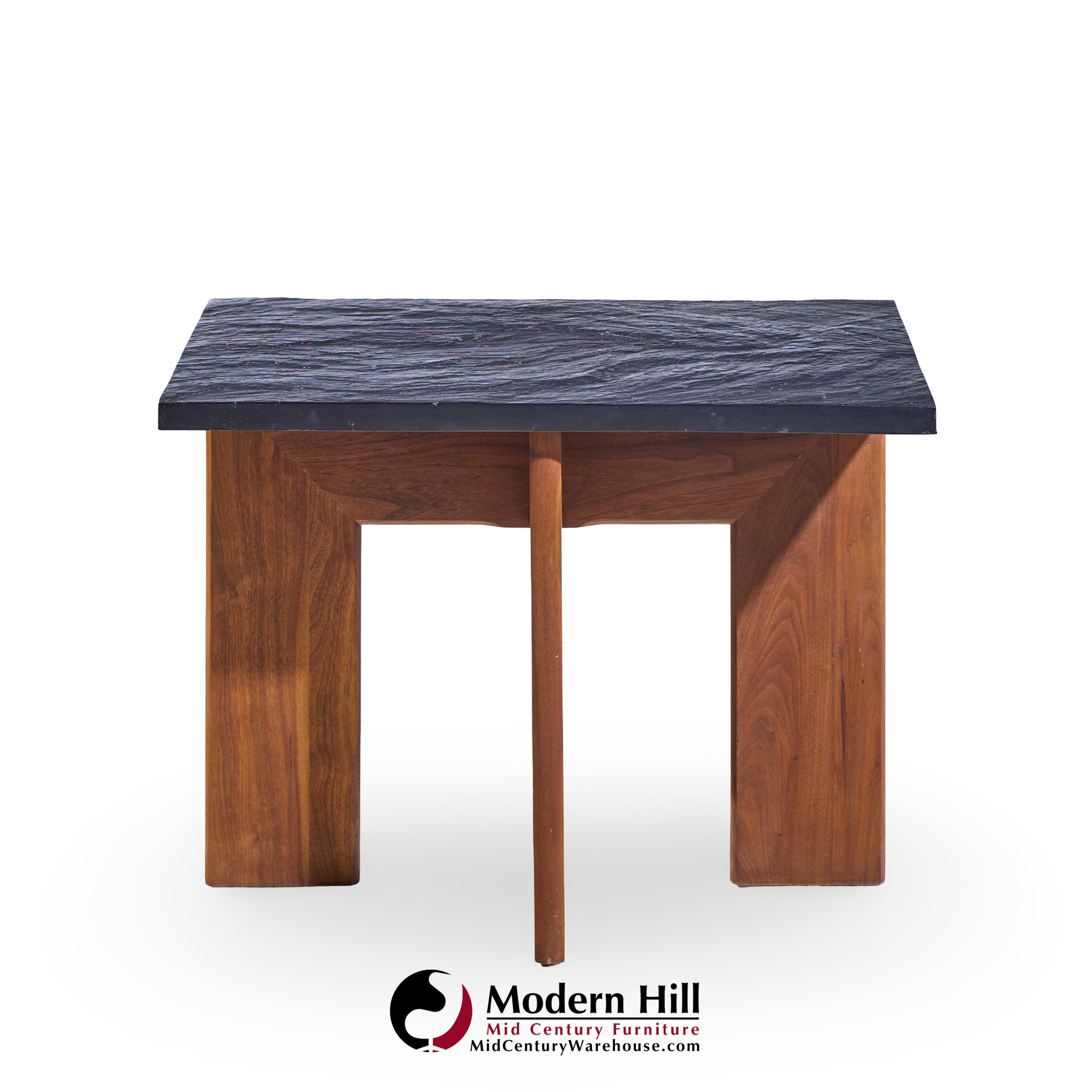 Adrian Pearsall for Craft Associates Mid Century Walnut and Slate Top Side Tables - Pair