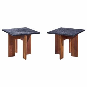 adrian pearsall for craft associates mid century walnut and slate top side tables - pair