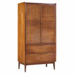 American of Martinsville Mid Century Walnut and Cane Armoire Dresser