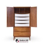 American of Martinsville Mid Century Walnut and Cane Armoire Dresser
