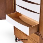 American of Martinsville Mid Century Walnut and Cane Armoire Dresser