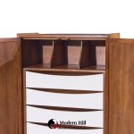 American of Martinsville Mid Century Walnut and Cane Armoire Dresser