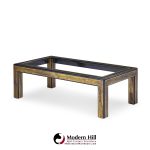 Bernhard Rohne Mid Century Acid Etched Brass and Glass Coffee Table