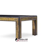 Bernhard Rohne Mid Century Acid Etched Brass and Glass Coffee Table