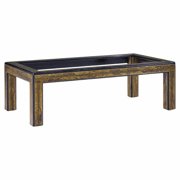 Bernhard Rohne Mid Century Acid Etched Brass and Glass Coffee Table