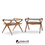 Cesare Lacca Style Mid Century Italian Walnut and Brass Side Tables - Pair