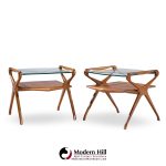 Cesare Lacca Style Mid Century Italian Walnut and Brass Side Tables - Pair