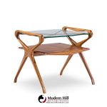 Cesare Lacca Style Mid Century Italian Walnut and Brass Side Tables - Pair