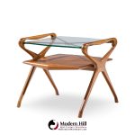 Cesare Lacca Style Mid Century Italian Walnut and Brass Side Tables - Pair