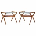 Cesare Lacca Style Mid Century Italian Walnut and Brass Side Tables - Pair