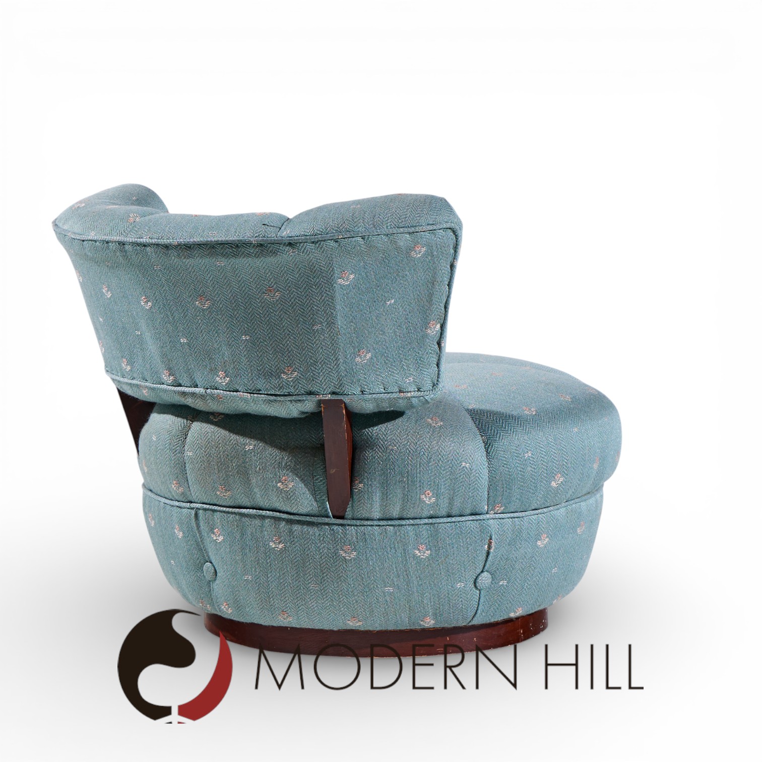 Dunbar Style Mid Century Swivel Pouf Lounge Chairs - Pair