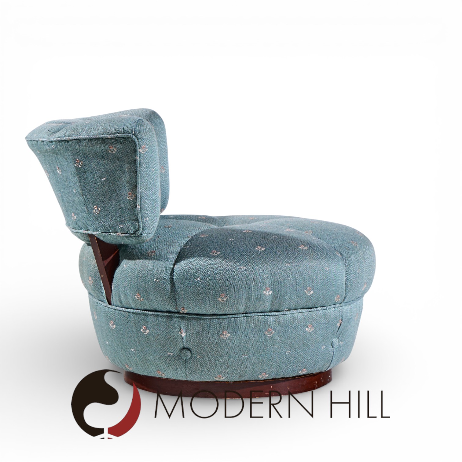 Dunbar Style Mid Century Swivel Pouf Lounge Chairs - Pair