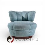 Dunbar Style Mid Century Swivel Pouf Lounge Chairs - Pair