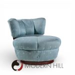 Dunbar Style Mid Century Swivel Pouf Lounge Chairs - Pair