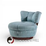 Dunbar Style Mid Century Swivel Pouf Lounge Chairs - Pair