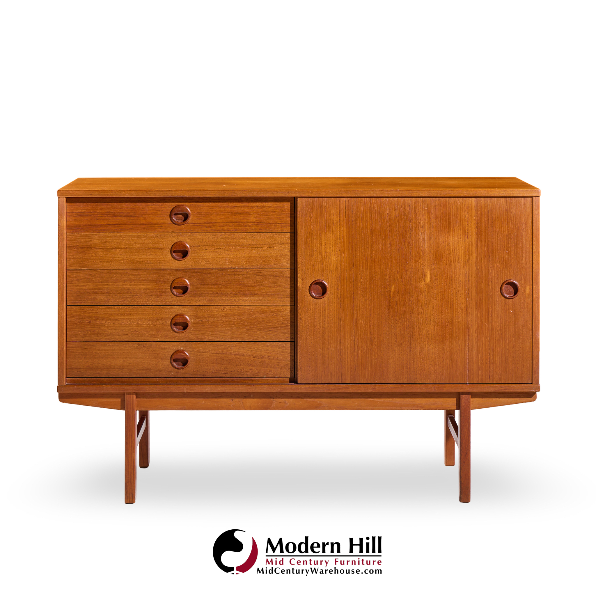 Dux Mid Century Danish Teak Petite Sliding Door Credenza