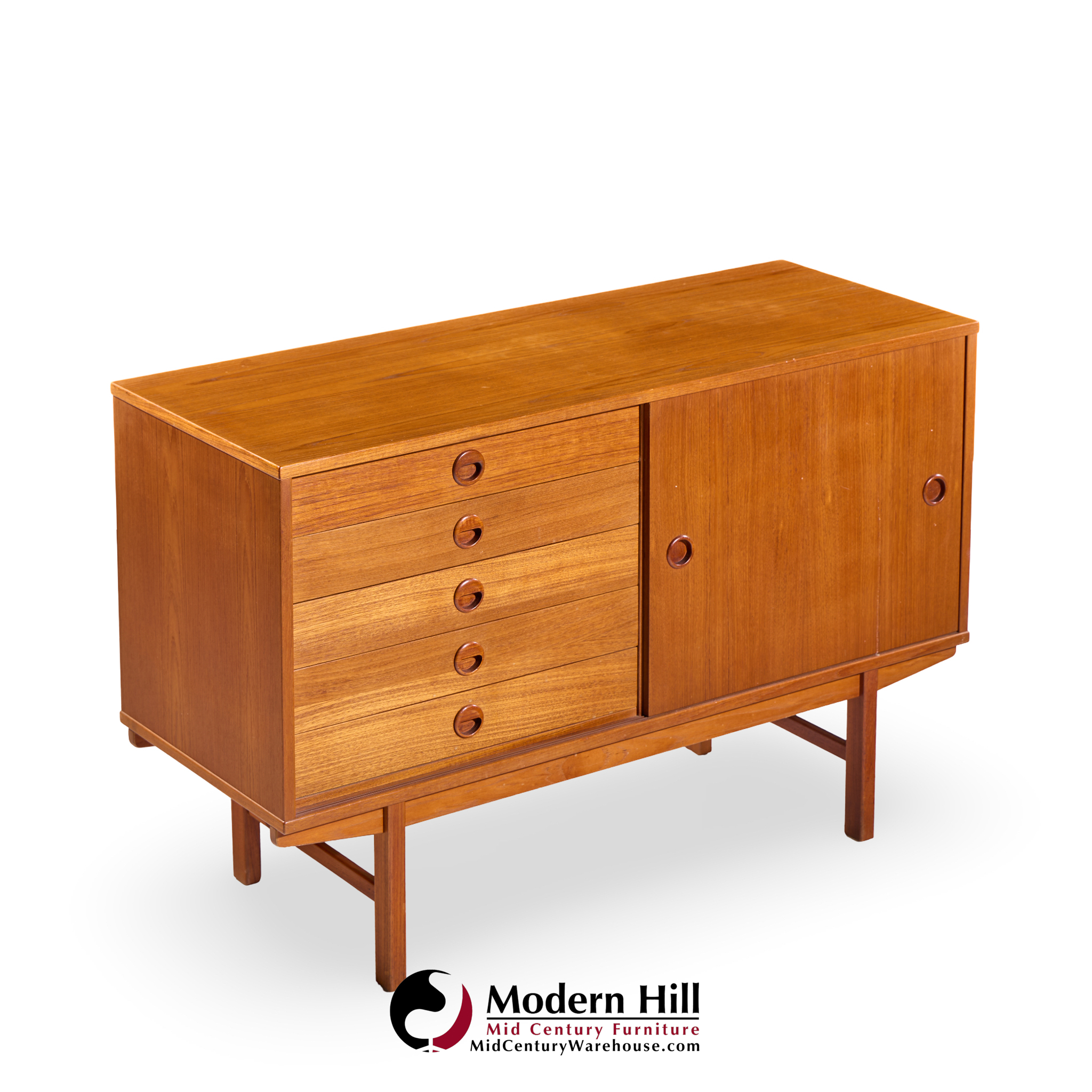 Dux Mid Century Danish Teak Petite Sliding Door Credenza