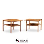 Edward Wormley for Dunbar Mid Century Walnut and Brass Side End Tables - Pair
