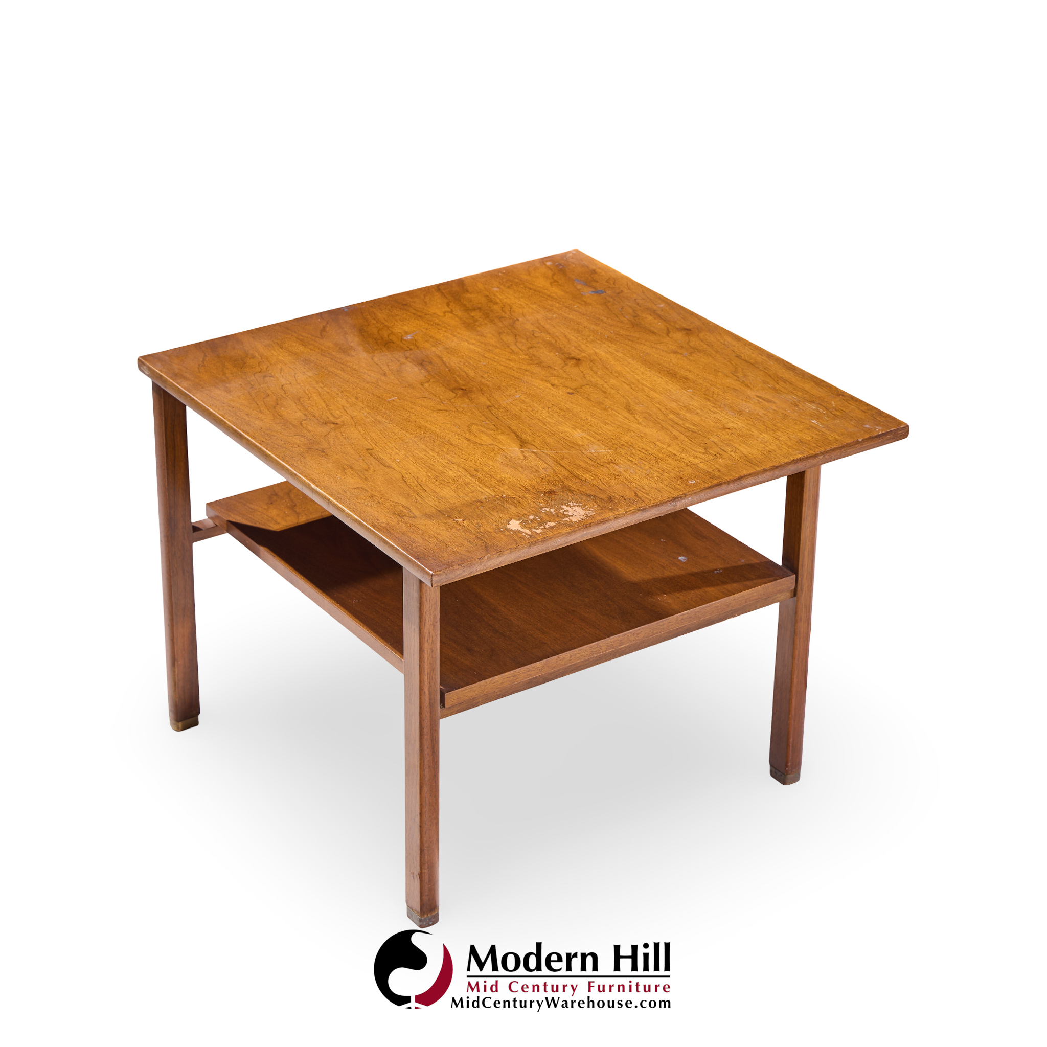 Edward Wormley for Dunbar Mid Century Walnut and Brass Side End Tables - Pair