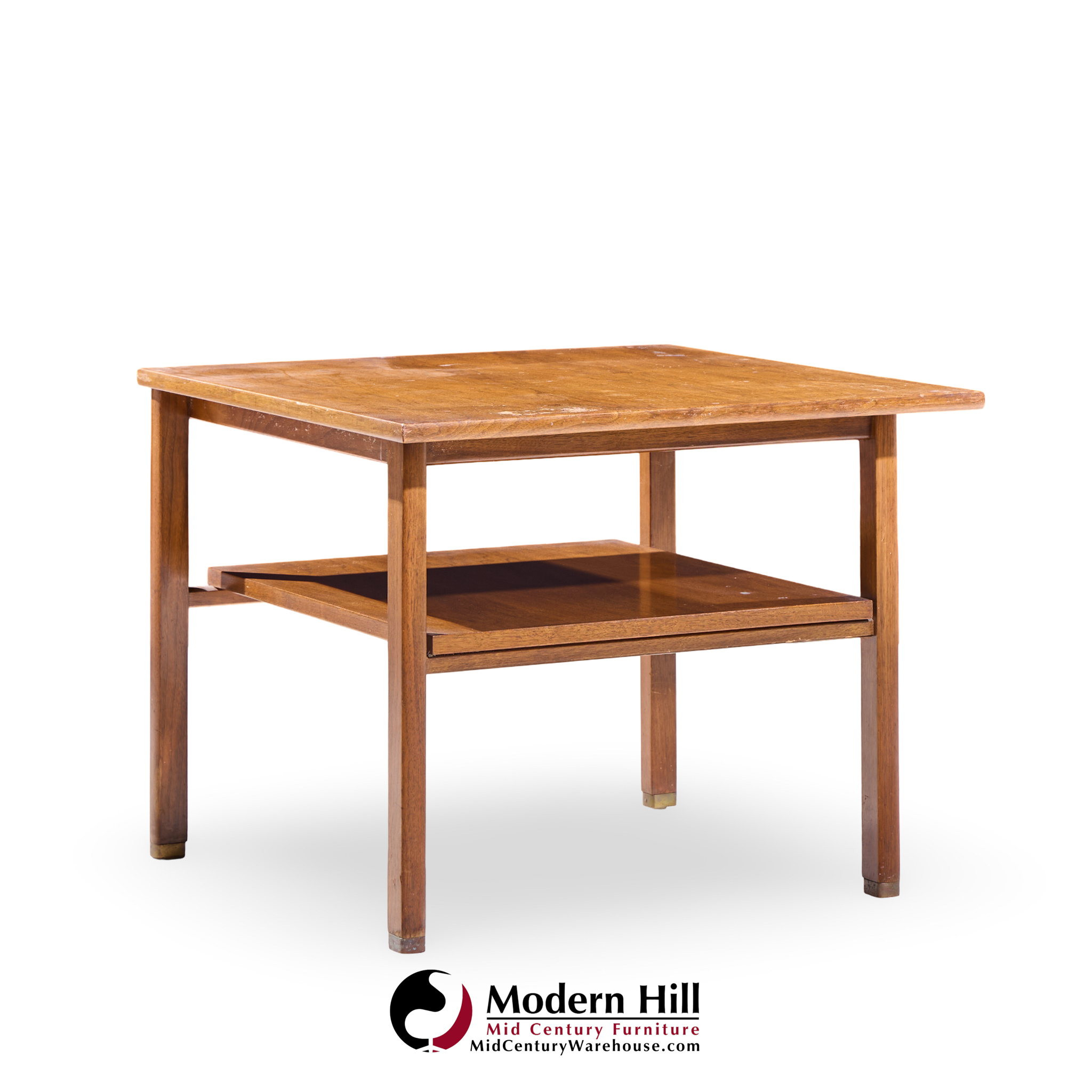 Edward Wormley for Dunbar Mid Century Walnut and Brass Side End Tables - Pair