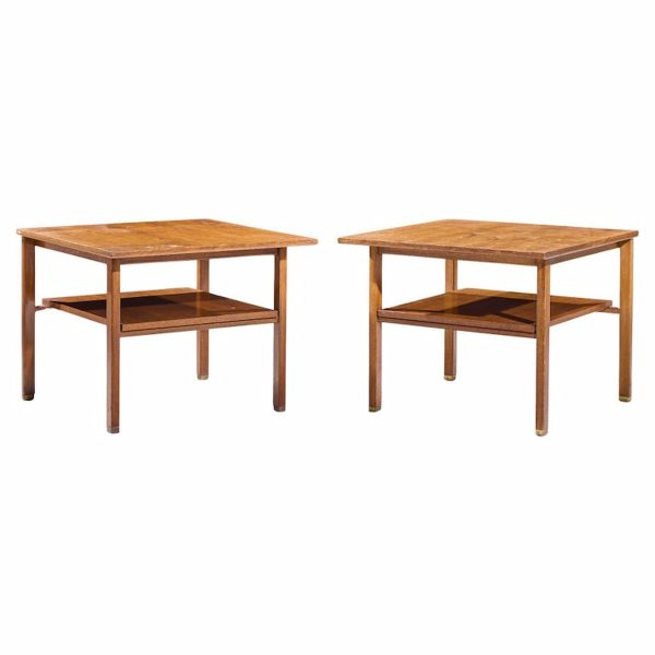 Edward Wormley for Dunbar Mid Century Walnut and Brass Side End Tables - Pair