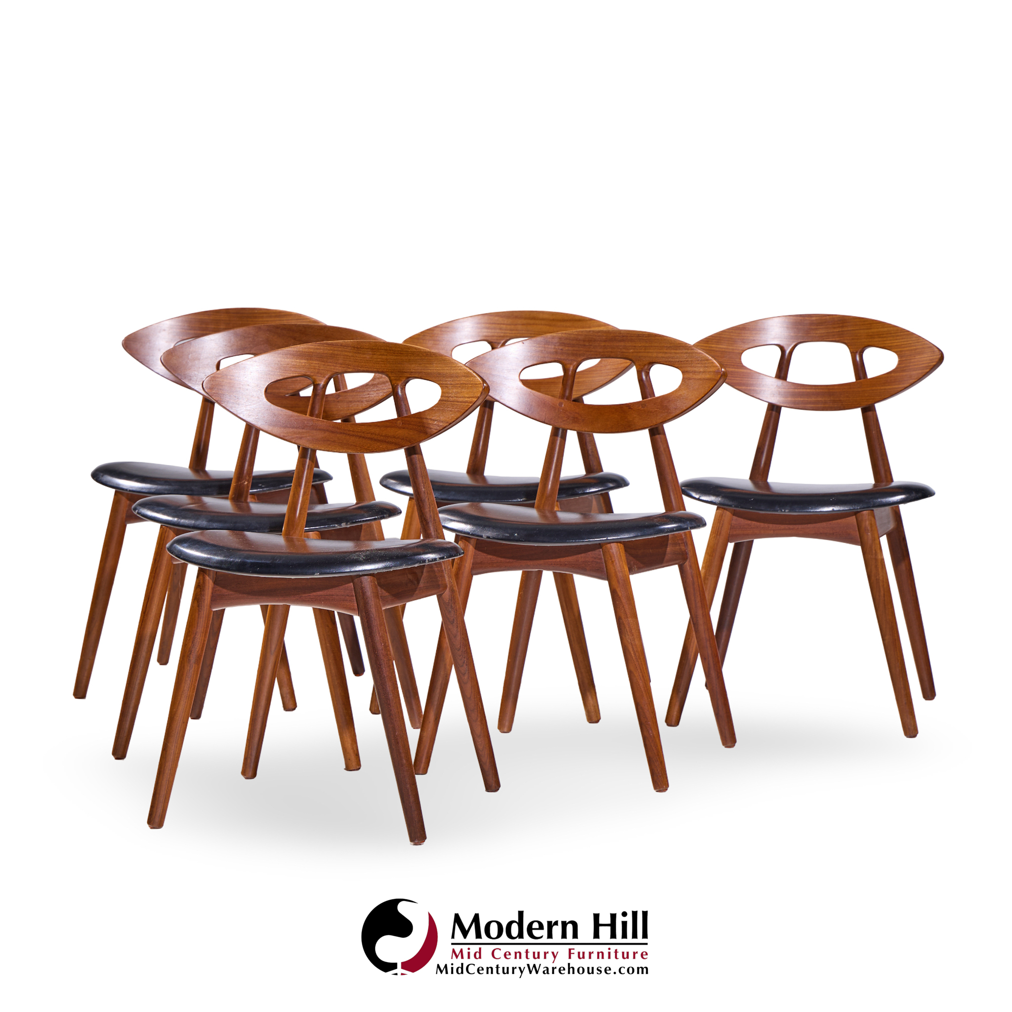 Ejvind A. Johansson for Ivan Gern Møbelfabrik Model 84 Mid Century Danish Teak Eye Dining Chairs - Set of 6