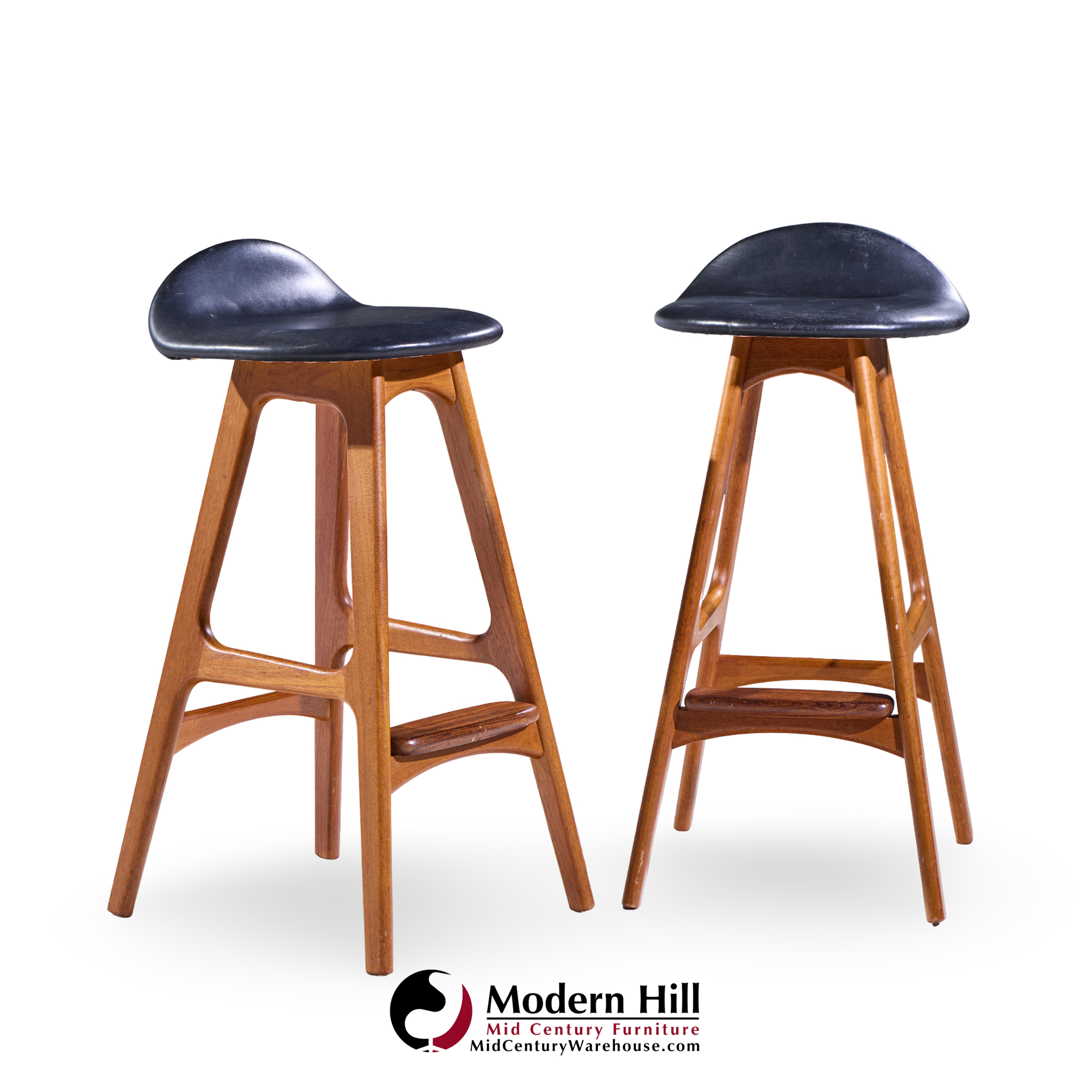 Erik Buch Mid Century Danish Teak Bar Stools - Pair