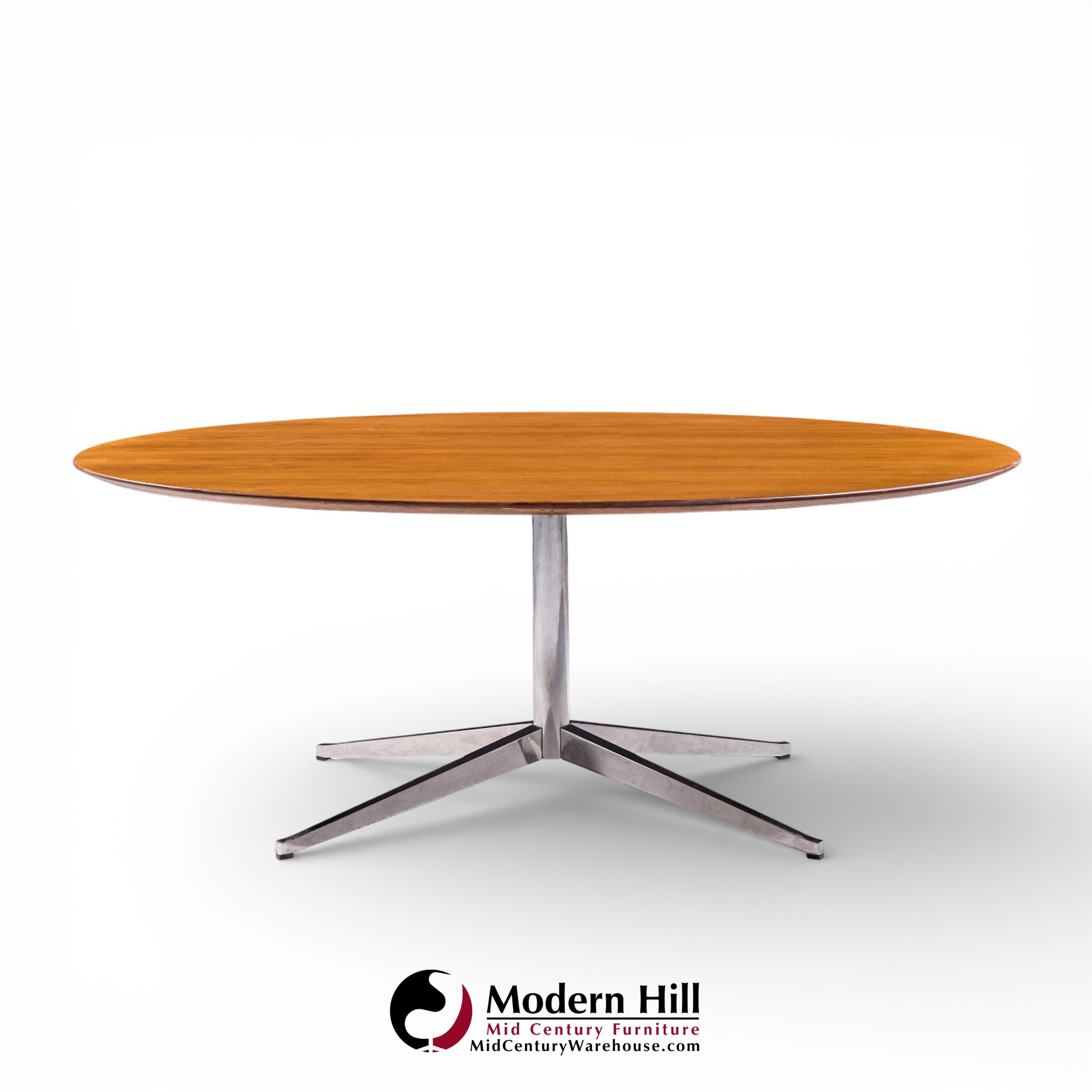 Florence Knoll Mid Century Walnut and Chrome Dining Table