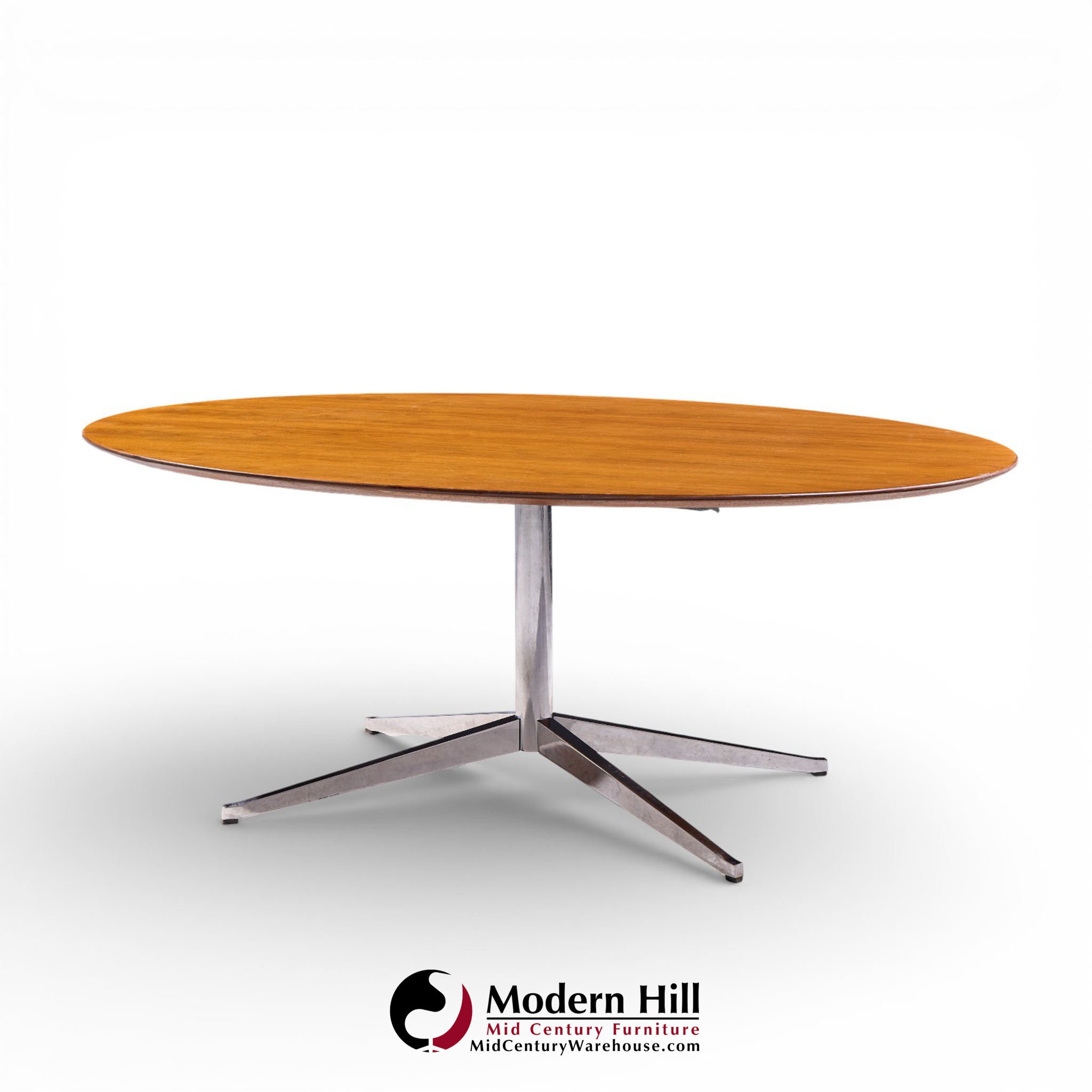 Florence Knoll Mid Century Walnut and Chrome Dining Table