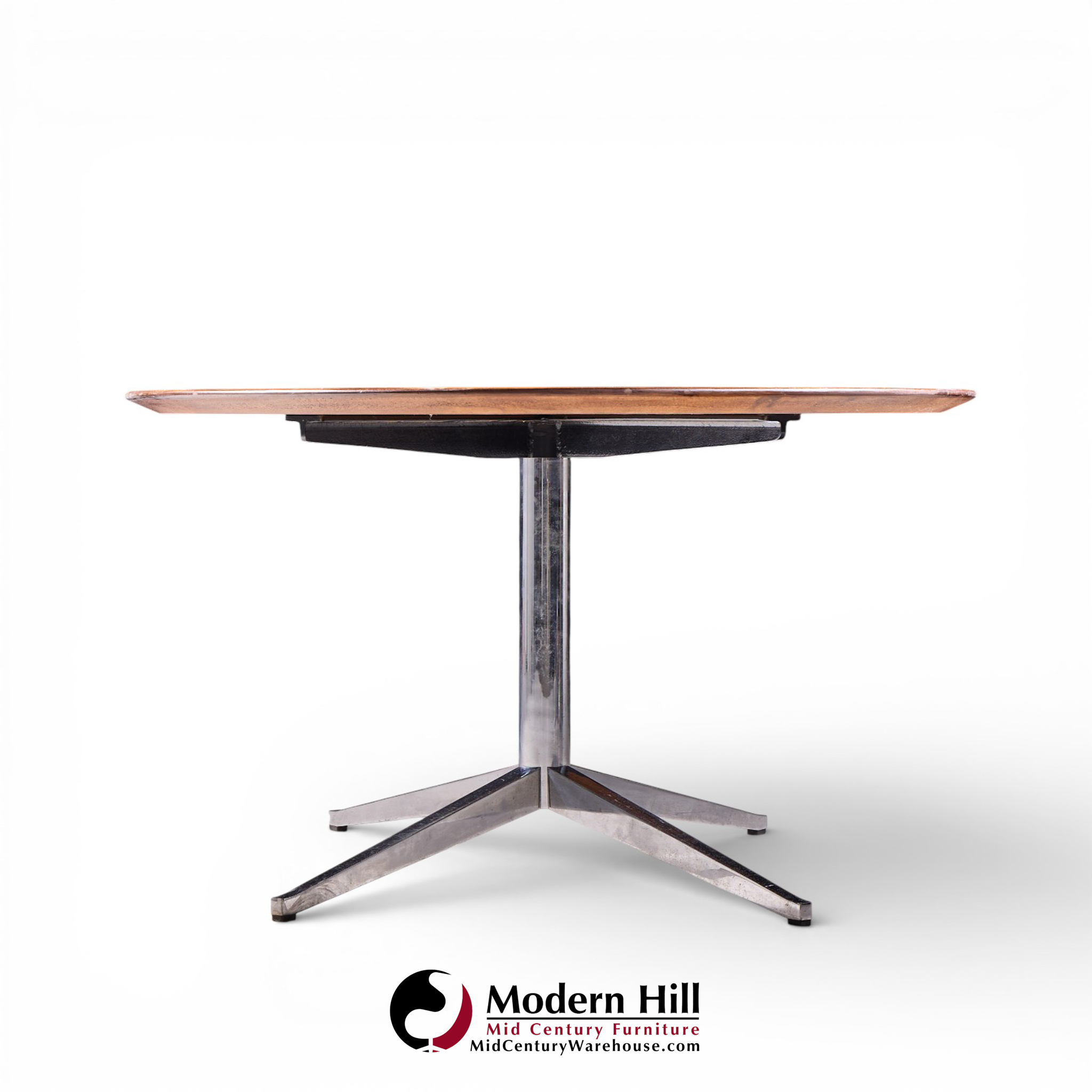 Florence Knoll Mid Century Walnut and Chrome Dining Table