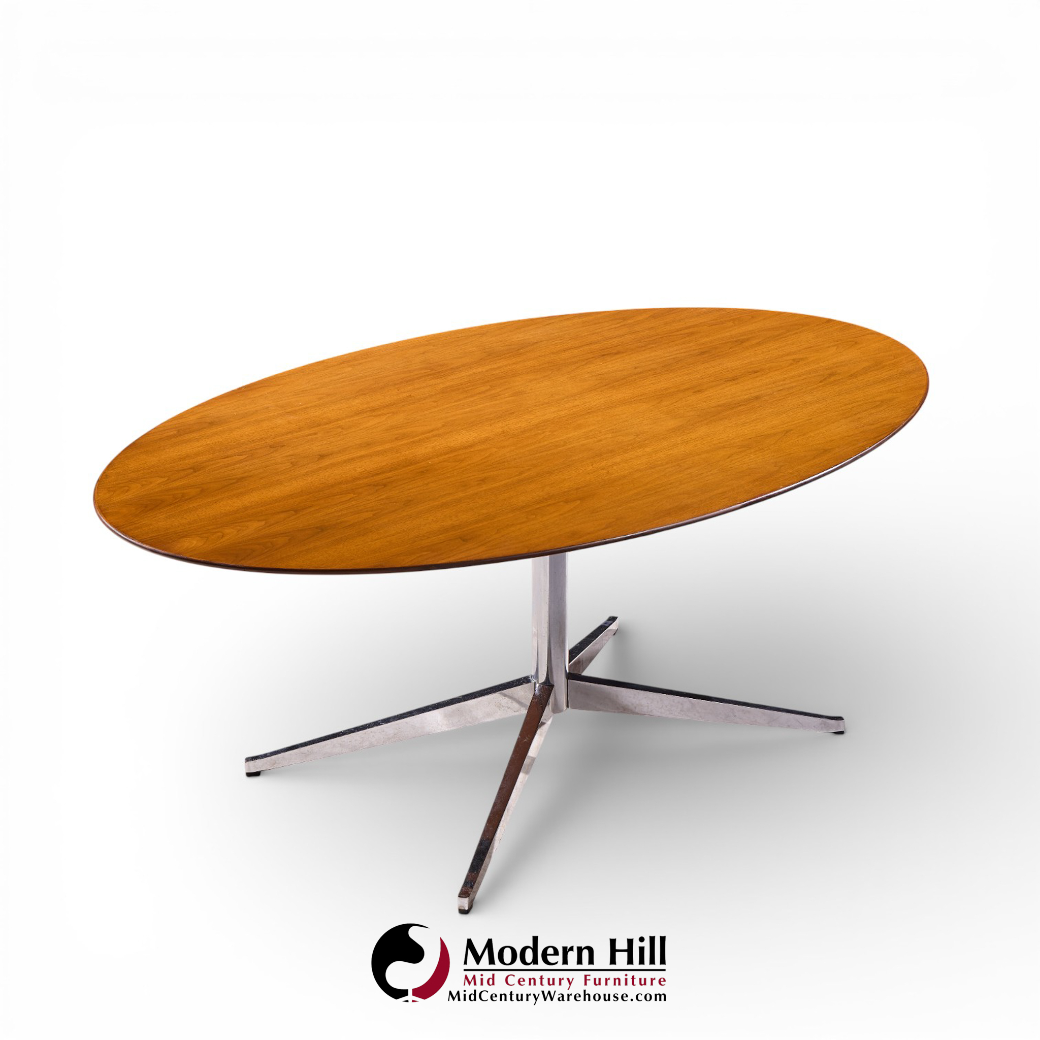 Florence Knoll Mid Century Walnut and Chrome Dining Table