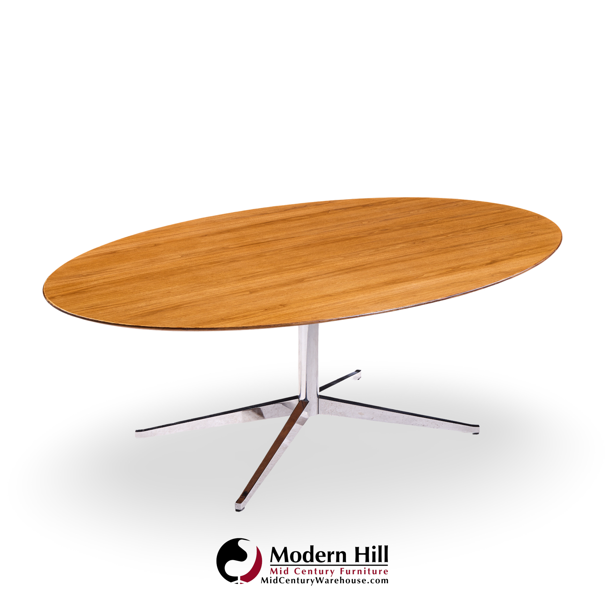 Florence Knoll Mid Century Walnut and Chrome Dining Table