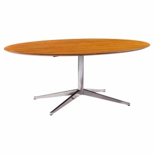 florence knoll mid century walnut and chrome dining table