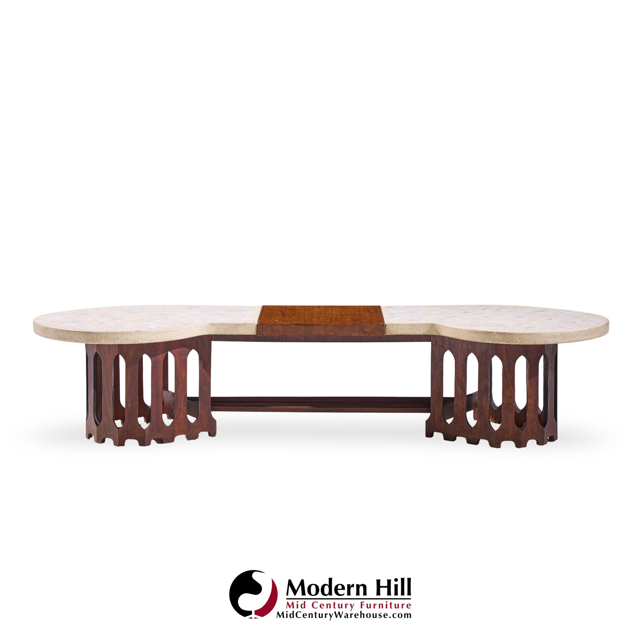 Harvey Probber Mid Century Walnut and Terrazzo Marble Top Coffee Table