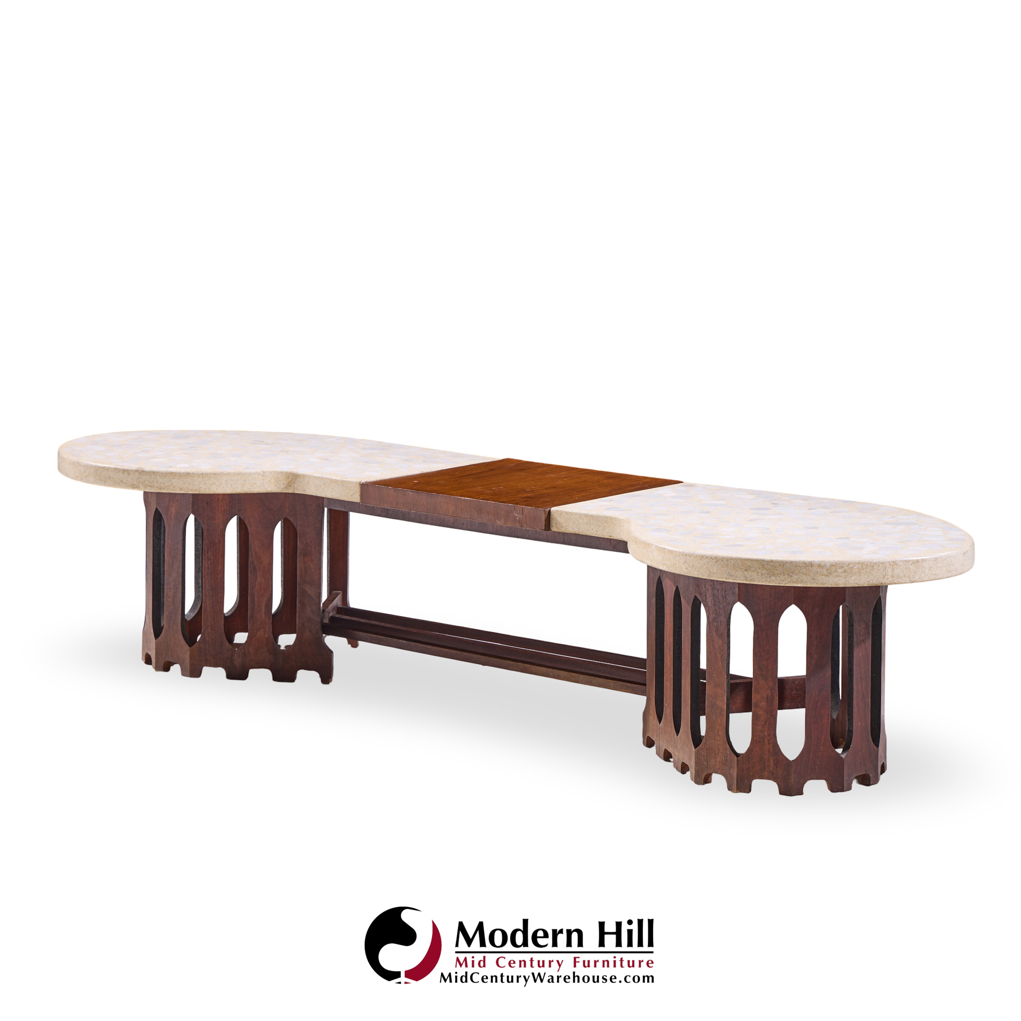 Harvey Probber Mid Century Walnut and Terrazzo Marble Top Coffee Table