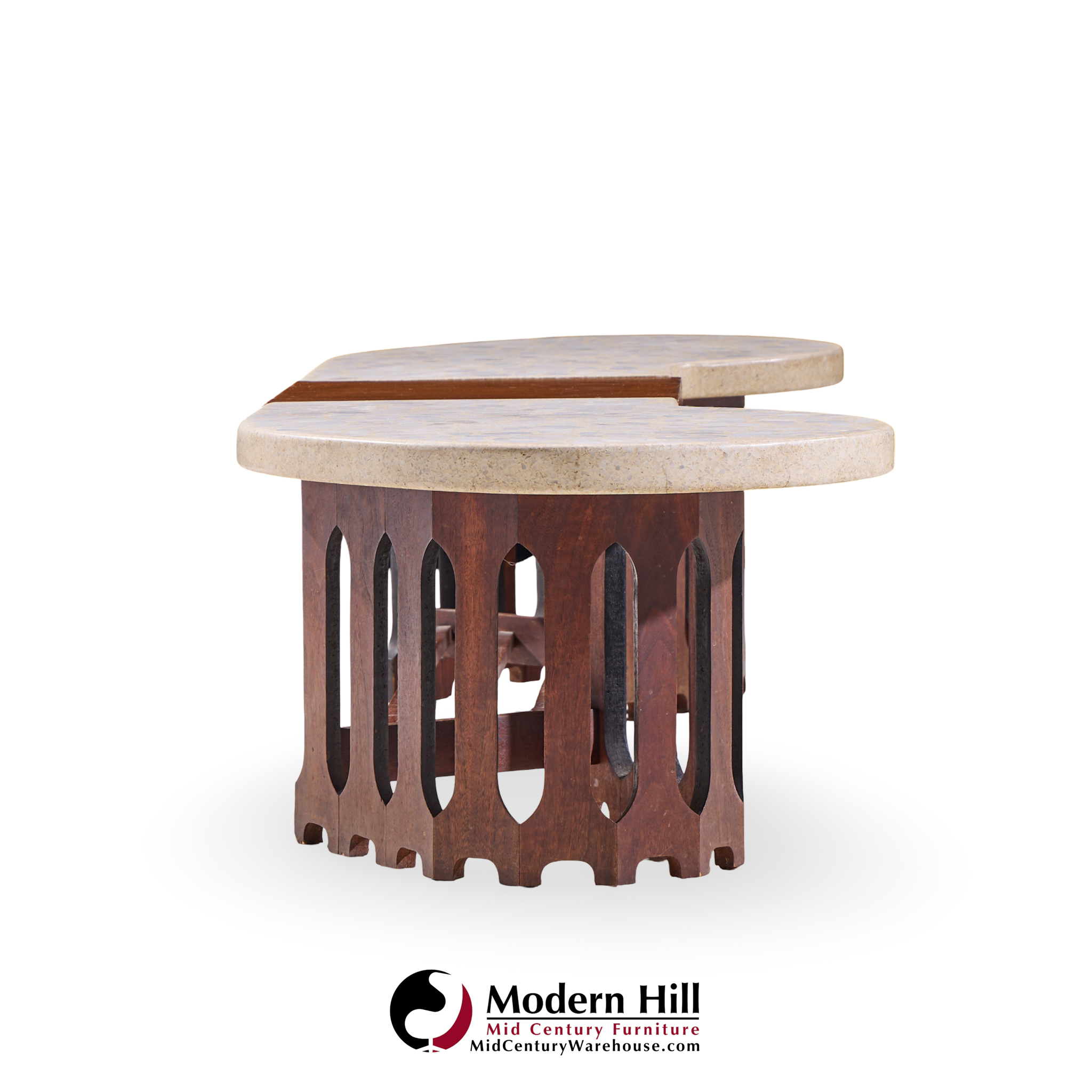 Harvey Probber Mid Century Walnut and Terrazzo Marble Top Coffee Table