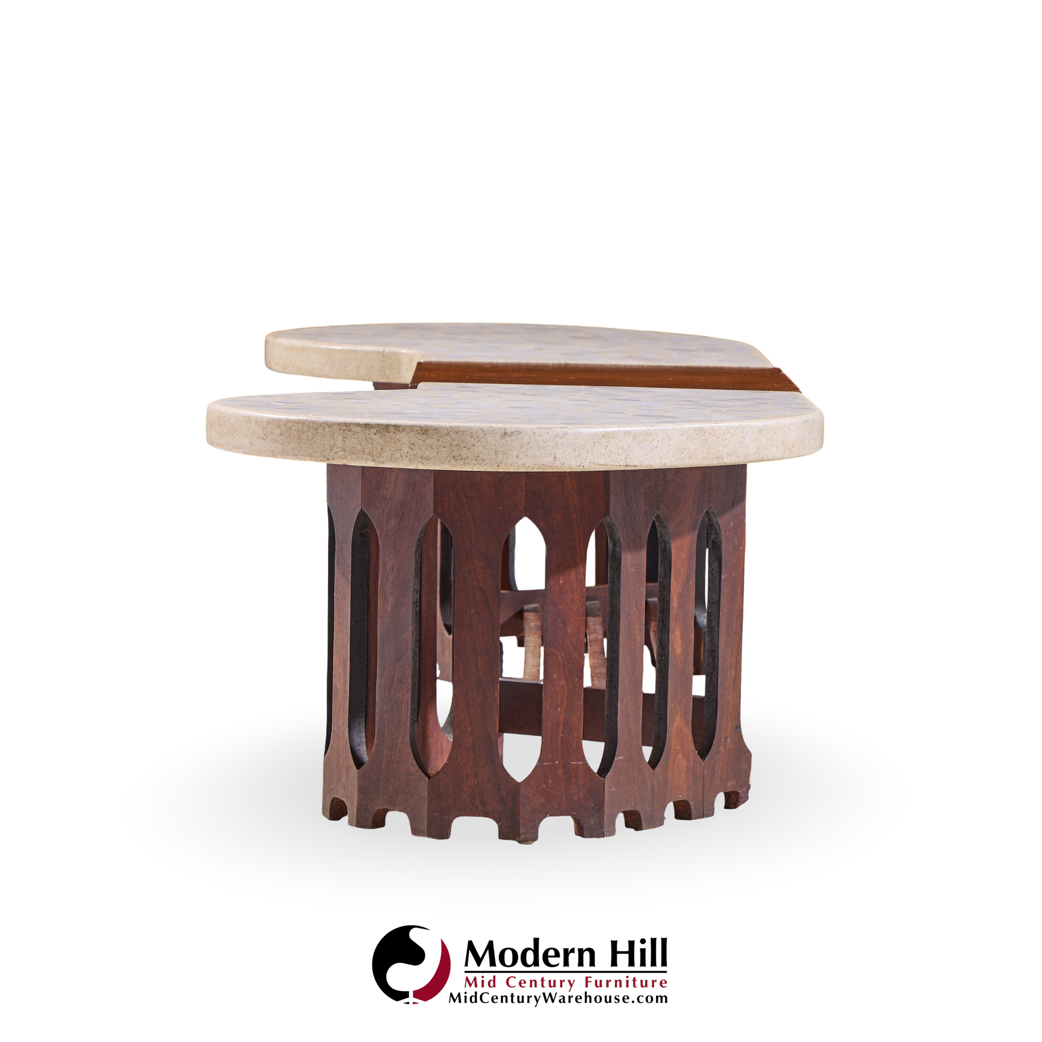 Harvey Probber Mid Century Walnut and Terrazzo Marble Top Coffee Table