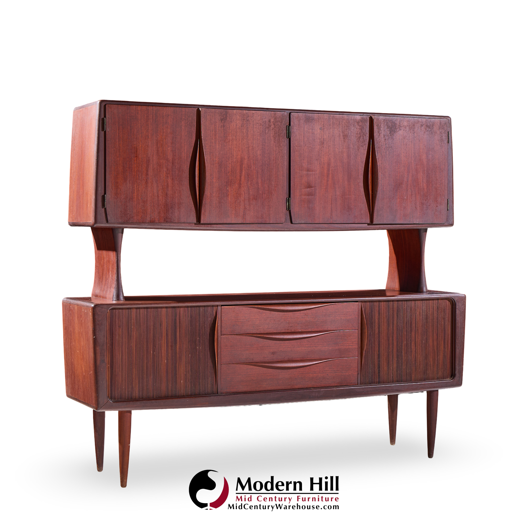 Hos Wulff Mid Century Danish Teak Tambour Door Credenza and Hutch