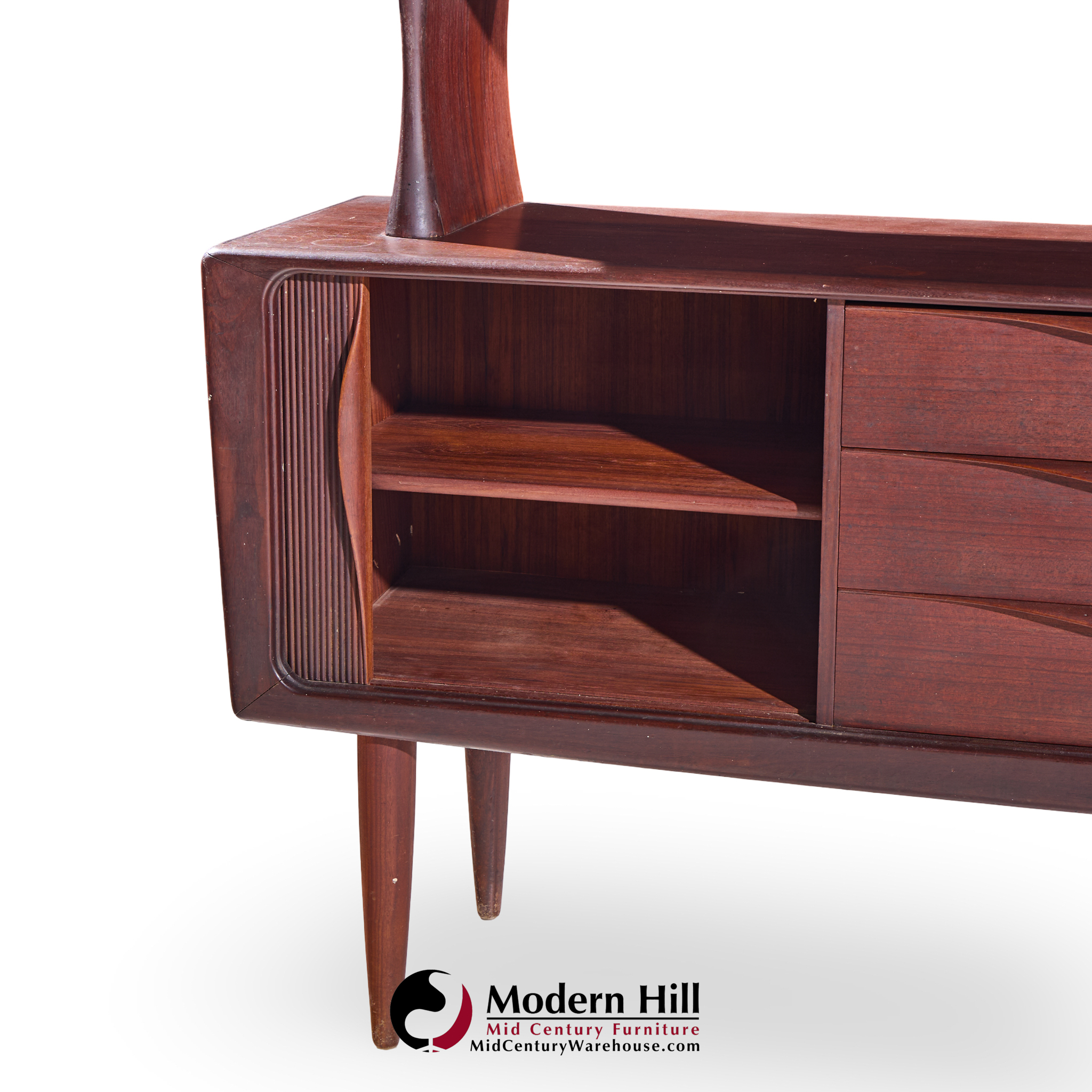 Hos Wulff Mid Century Danish Teak Tambour Door Credenza and Hutch