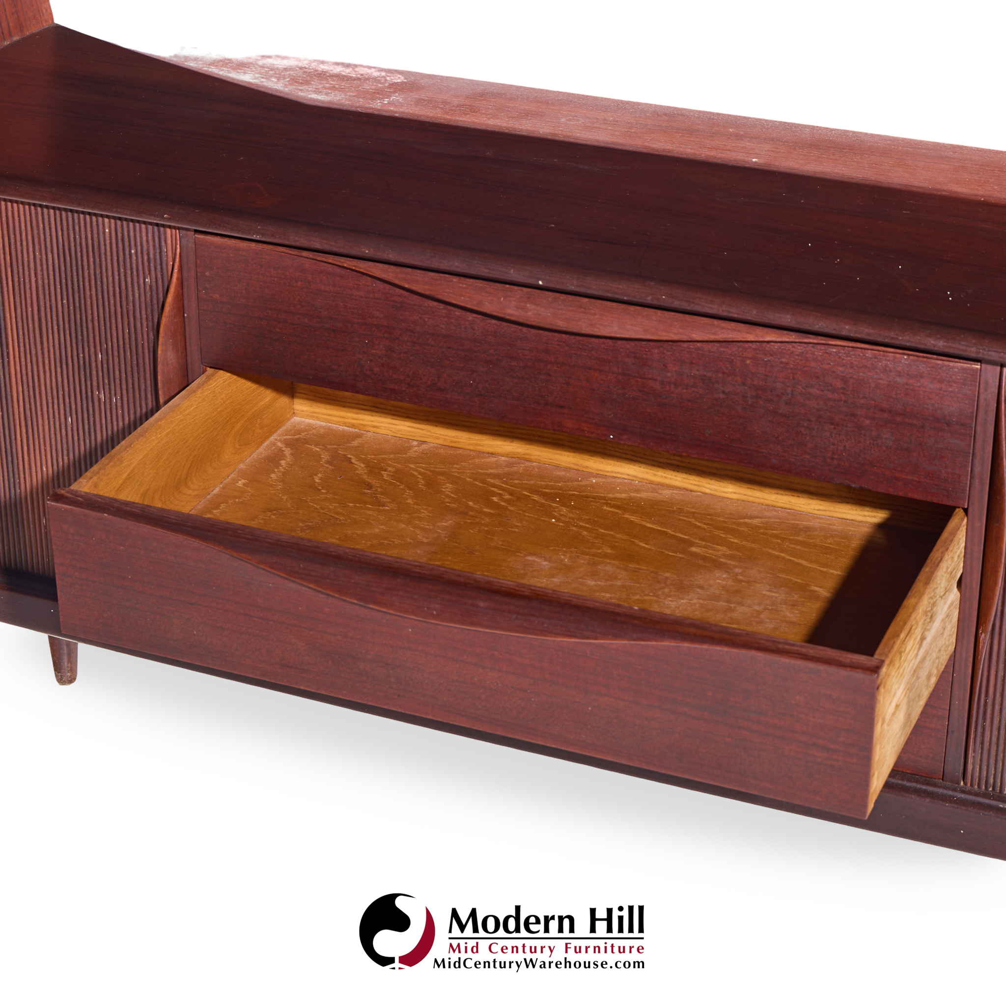 Hos Wulff Mid Century Danish Teak Tambour Door Credenza and Hutch