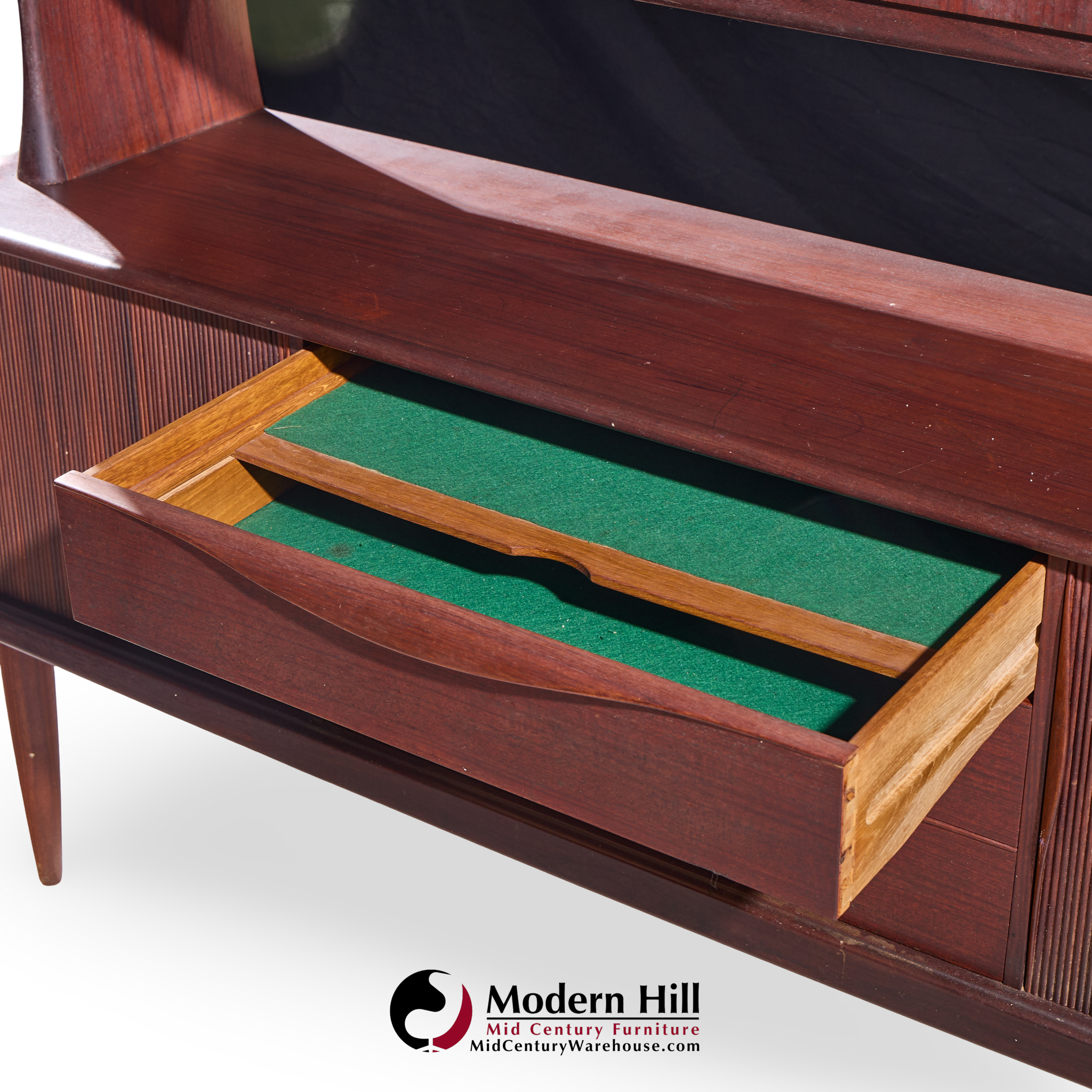 Hos Wulff Mid Century Danish Teak Tambour Door Credenza and Hutch