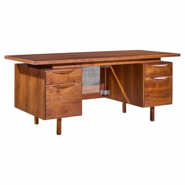 Jens Risom Mid Century Walnut and Cane Executive Desk