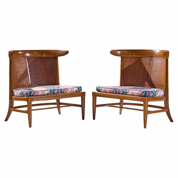 John Lubberts and Lambert Mulder for Tomlinson Mid Century Walnut and Cane Slipper Chairs - Pair