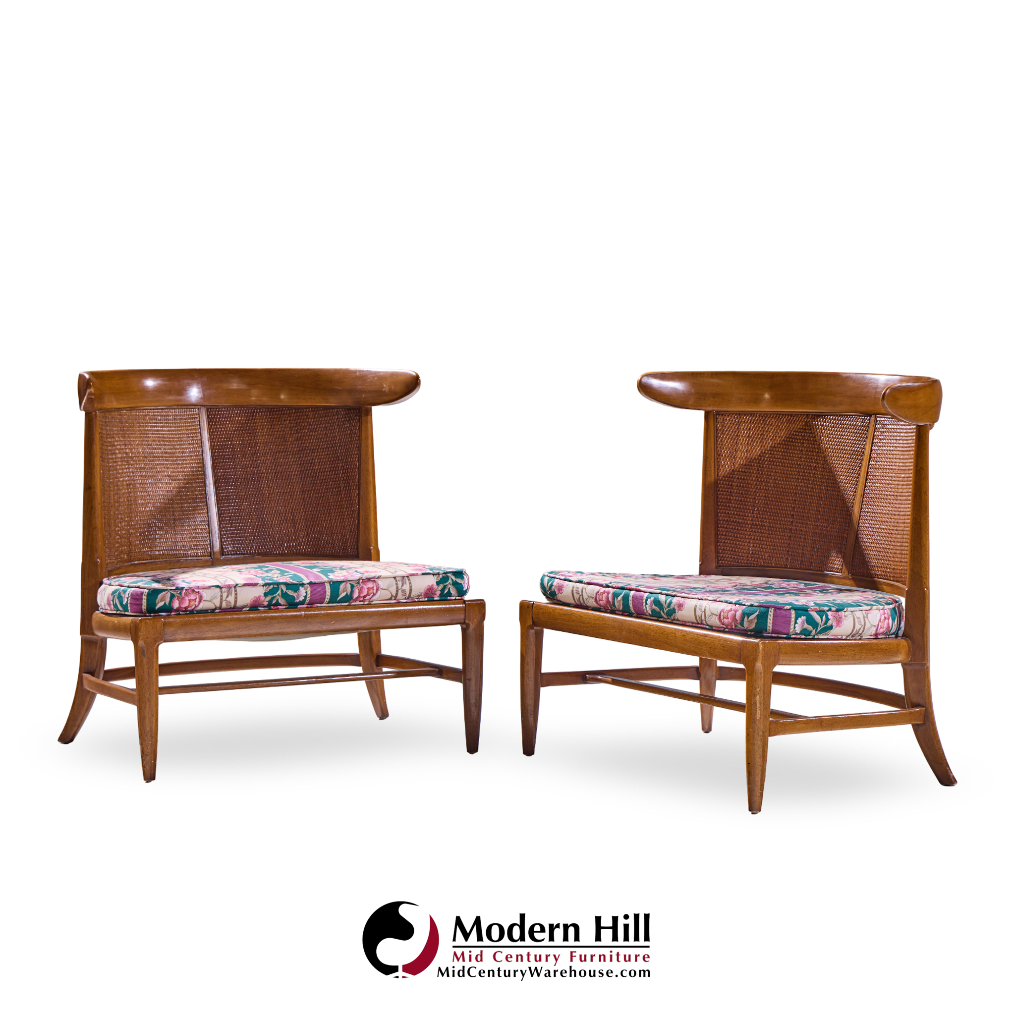 John Lubberts and Lambert Mulder for Tomlinson Mid Century Walnut and Cane Slipper Chairs - Pair | Mid Century Modern Furniture - Mid Century Furniture Chicago John Lubberts and Lambert Mulder for Tomlinson Mid Century Walnut and Cane Slipper Chairs - Pair