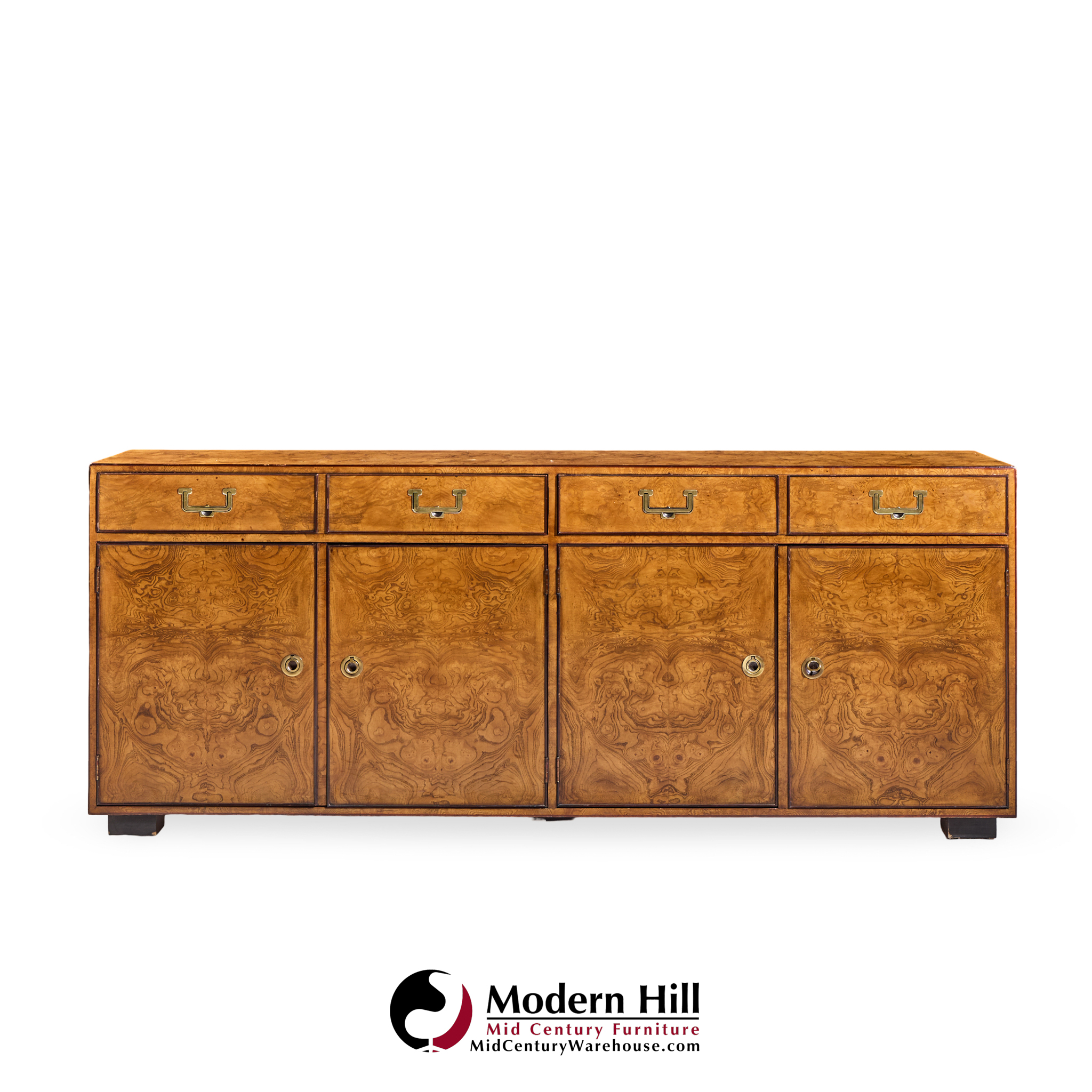 John Widdicomb Mid Century Burlwood and Brass Campaign Credenza