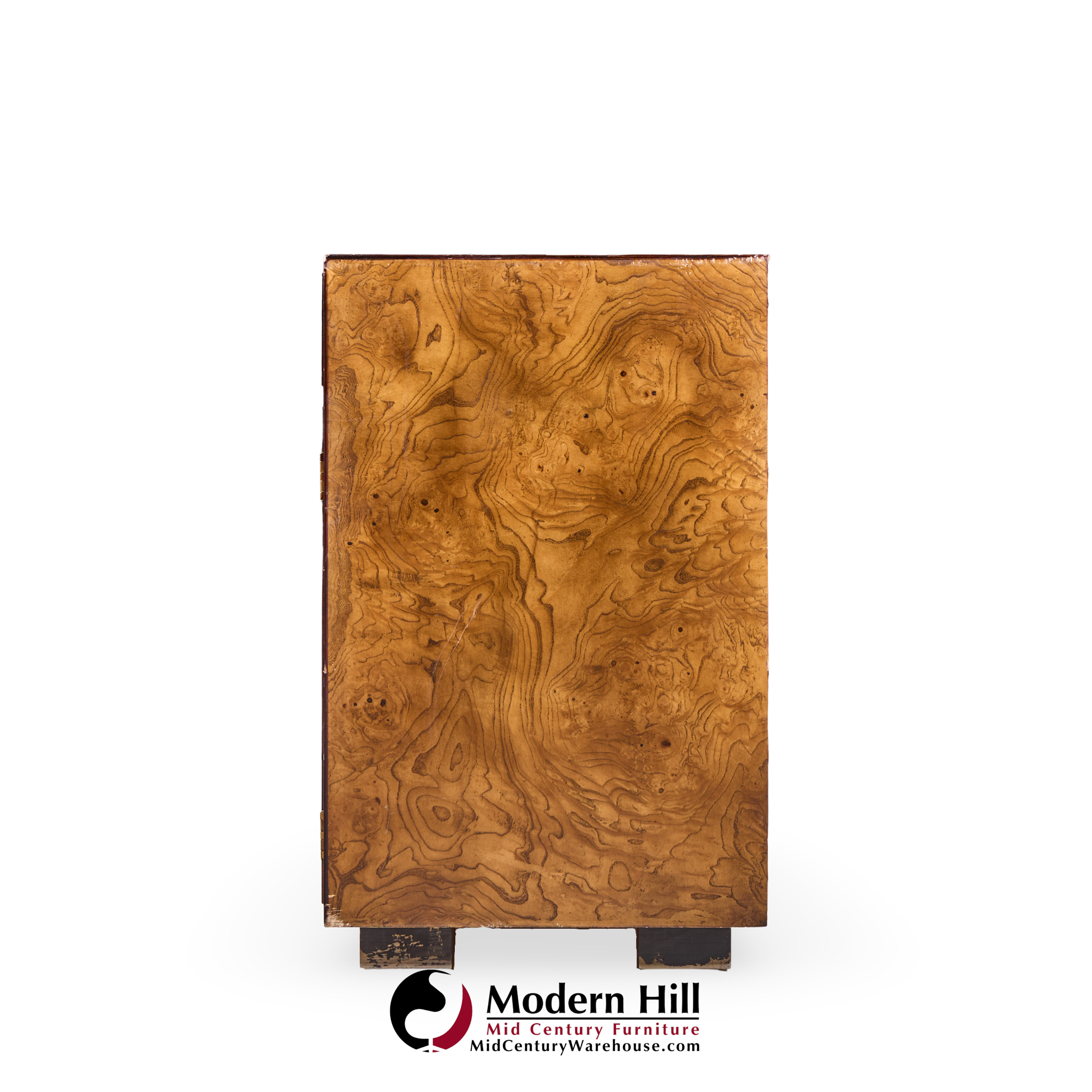 John Widdicomb Mid Century Burlwood and Brass Campaign Credenza