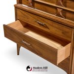 Kent Coffey Perspecta Mid Century Walnut and Rosewood 5 Drawer Highboy Dresser