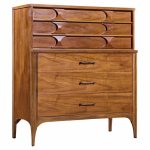 Kent Coffey Perspecta Mid Century Walnut and Rosewood 5 Drawer Highboy Dresser