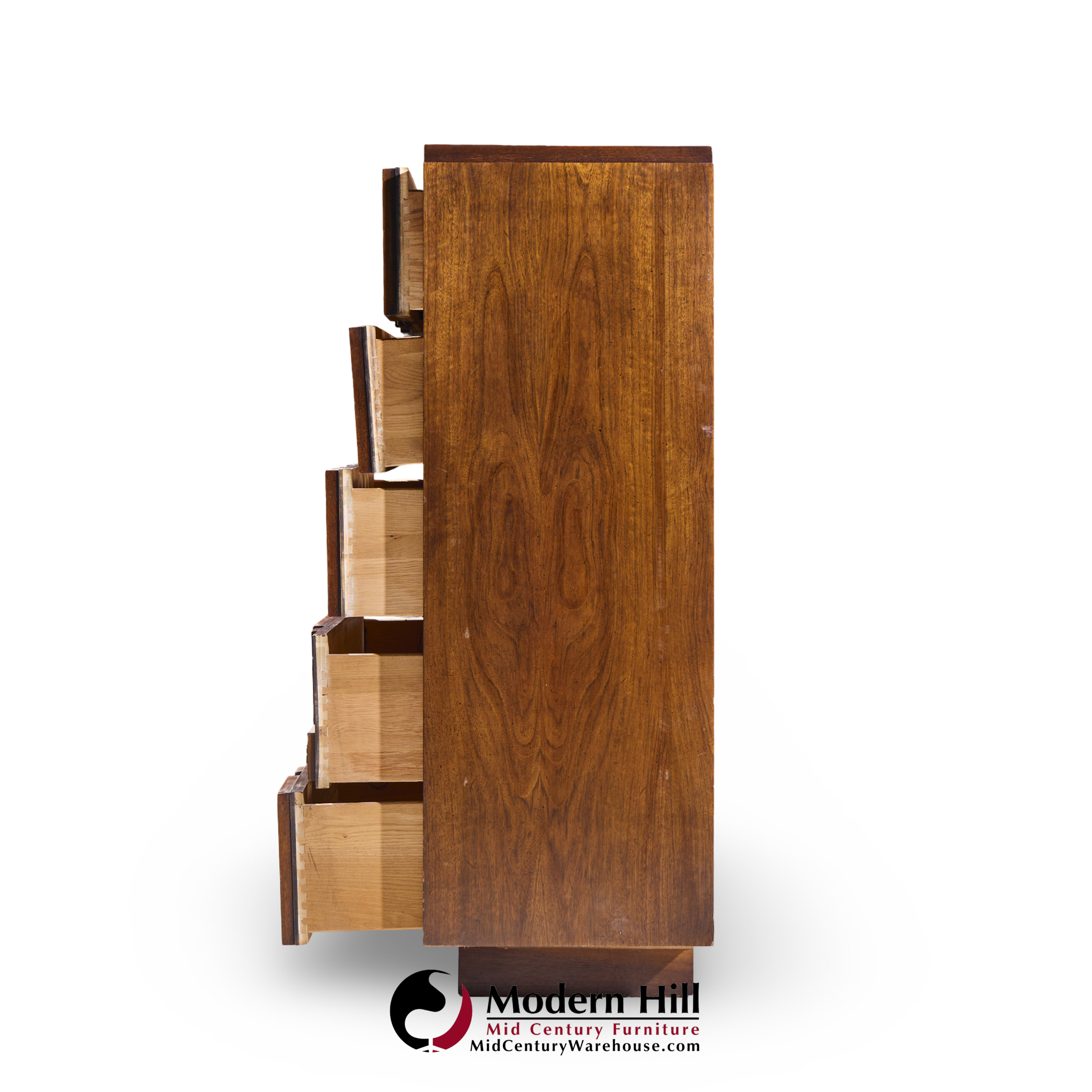 Lane Staccato Brutalist Mid Century Walnut Highboy Dresser