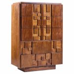 Lane Staccato Brutalist Mid Century Walnut Highboy Dresser